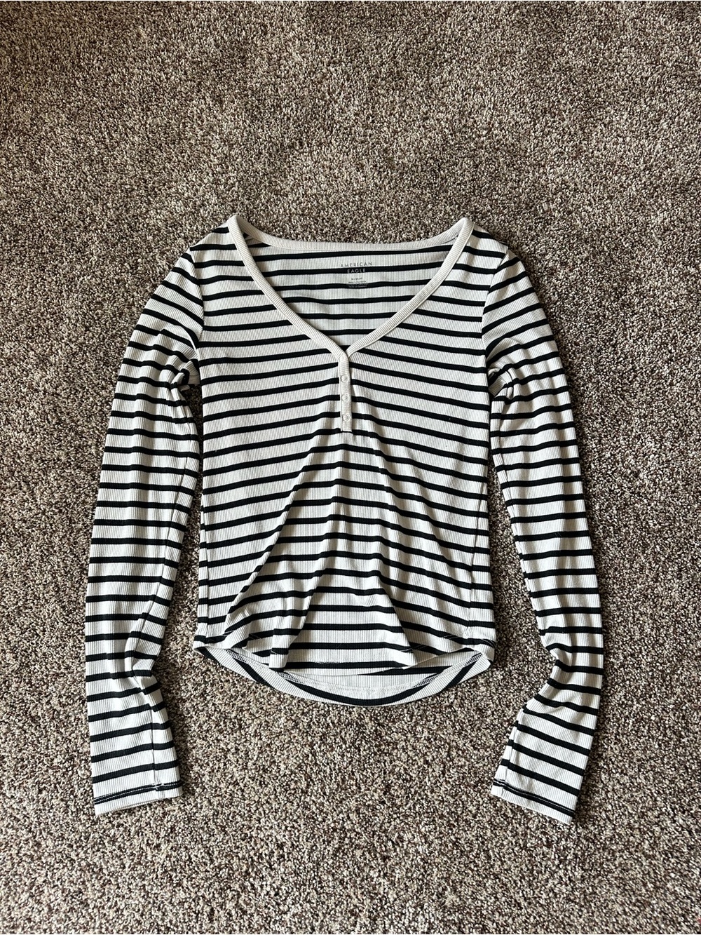 Striped Long-Sleeve Henley Top - Black & White